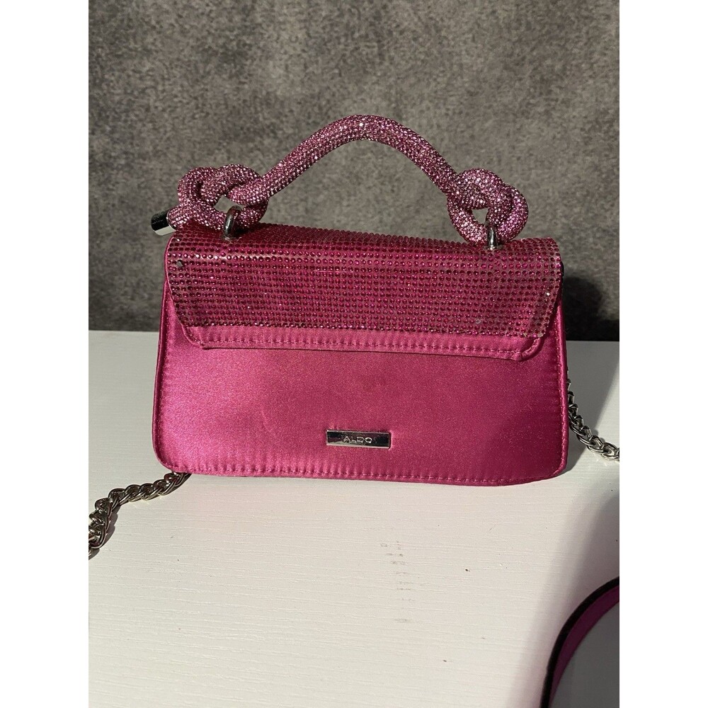 ALDO Hot Pink Rhinestone Handbag Mini Top Handle Bag With Chain Crossbody Strap - Picture 4 of 14